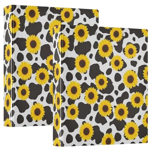 Drei-Ringbuch mit Sonnenblumen, Kuhdruck, flexibler D-Ringordner mit Taschen, 3-Ringbücher für Schule, Uni, Büro von RPLIFE