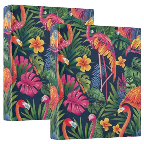 Drei-Ringbuch mit bunten Flamingos, tropische Blätter, flexibler D-Ringordner mit Taschen, 3-Ringbücher für Schule, Uni, Büro von RPLIFE