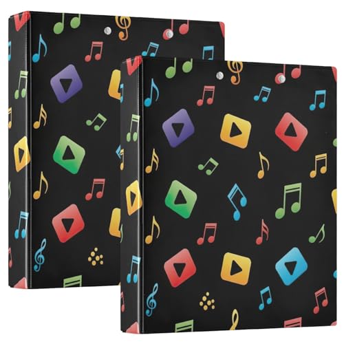 Drei-Ringbuch mit bunten Musiknoten, 3,8 cm, flexibler D-Ringordner mit Taschen, 3 Ringbücher für Schule, Uni, Büro, Schwarz von RPLIFE