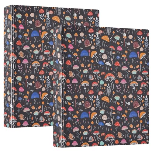 Drei-Ringbuch mit bunten Pilzen, 3,8 cm, flexibles D-Ringbuch mit Taschen, 3-Ringbücher für Schule, Uni, Büro, Schwarz von RPLIFE