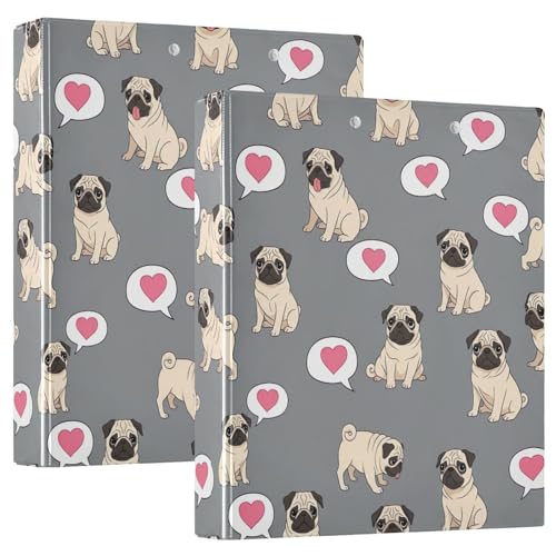 Drei-Ringbuch mit niedlichem Mops-Herz, 3,8 cm, D-Ringbuch mit Klemmbrett, 3 große Ordner für Schule, Uni, Büro, Grau, 2 Stück Drei-Ringbuch mit niedlichem Mops-Herz, 3,8 cm, D-Ringbuch mit Klemmbrett, 3 große Ordner für Schule, Uni, Büro, Grau, 2 Stück von RPLIFE