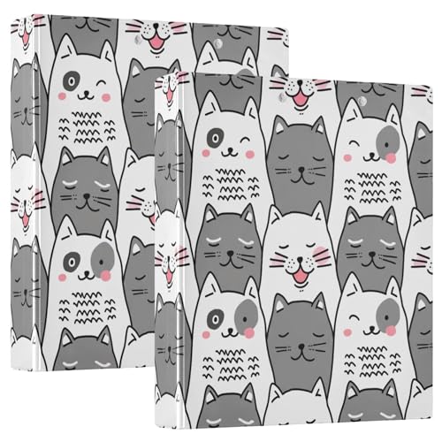 Drei-Ringbuch mit niedlichen Katzen, 3,8 cm, flexibles D-Ringbuch mit Taschen, 3-Ringbücher für Schule, Uni, Büro, 3,8 cm, Grau / Weiß, 2 Stück von RPLIFE