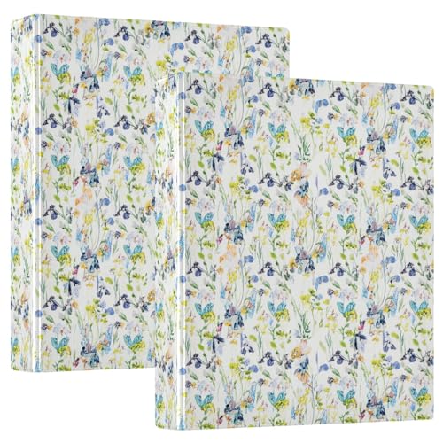 Dreiringbuch mit Aquarell-Blumenmuster, Schmetterlinge, flexibler D-Ringordner mit Taschen, 3-Ringbücher für Schule, Uni, Büro, 2 Stück von RPLIFE