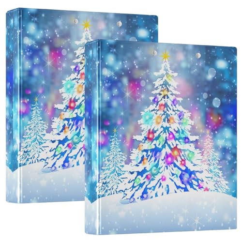 Dreiringbuch mit verschneitem Weihnachtsbaum, D-Ringbuch mit Klemmbrett, groß, 3 Ordner für Schule, Uni, Büro (2 Stück) von RPLIFE