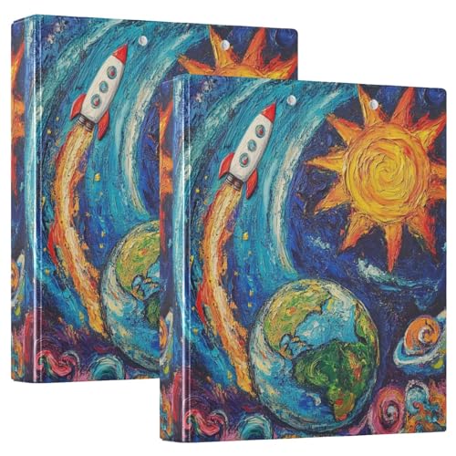 Earth Rockets Ship Blue 3-Ringbuch, D-Ringbuch mit Klemmbrett, große 3 Ordner für Schule, Uni, Büro (2 Stück) von RPLIFE