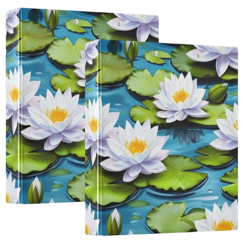 Elegantes weißes Lotusblumen-3-Ringbuch, flexibler D-Ringordner mit Taschen, 3-Ringbücher für Schule, Uni, Büro (2 Stück) von RPLIFE