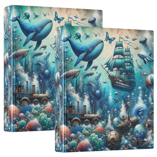Fantasy Vintage Ocean Lives Drei-Ringbuch, flexible D-Ringbücher mit Taschen, 3-Ringbücher für Schule, Uni, Büro (2 Stück) von RPLIFE