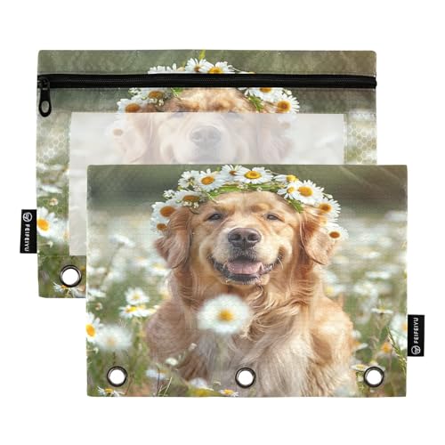 Federmäppchen für 3-Ringbuch, 2 Stück, Reißverschlusstasche mit transparentem Fenster, Schulbedarf, 24,9 x 17,8 cm, niedlicher Golden Retriever-Hund Federmäppchen für 3-Ringbuch, 2 Stück, Reißverschlusstasche mit transparentem Fenster, Schulbedarf, 24,9 x 17,8 cm, niedlicher Golden Retriever-Hund von RPLIFE