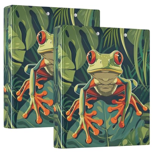 Funny Frog Palm Leaves 3-Ringbuch, D-Ringbuch mit Klemmbrett, große 3 Ordner für Schule, Uni, Büro (2 Stück) von RPLIFE