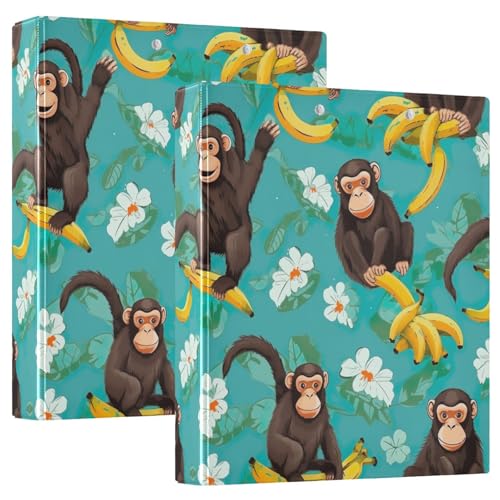 Funny Monkey Bananas 3-Ringbuch, 3,8 cm, D-Ringbuch mit Taschen, dekorative Ordner für Schule, Uni oder Büro, Türkis, 2 Stück von RPLIFE