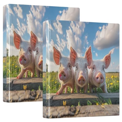 Funny Pigs Ringbuch mit drei Ringen, 3,8 cm, D-Ringbuch mit Klemmbrett, 3 große Ordner für Schule, Uni, Büro, 2 Stück von RPLIFE