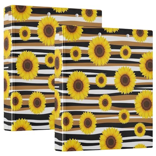 Gelbe Sonnenblumen-braune Drei-Ringordner, flexibler D-Ringordner mit Taschen, 3-Ringbücher für Schule, Uni, Büro (2 Stück) von RPLIFE