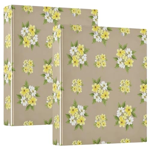 Gelbe weiße Blumen beige 3-Ringbuch, D-Ringordner mit Klemmbrett, große 3 Ordner für Schule, Uni, Büro (2 Stück) von RPLIFE