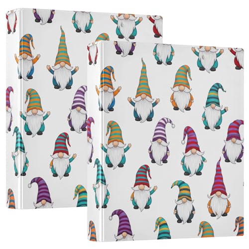 Gnomes bunt gestreiftes 3-Ringbuch, 3,8 cm, flexible D-Ringbücher mit Taschen, 3-Ringbücher für Schule, Uni, Büro, 2 Stück von RPLIFE