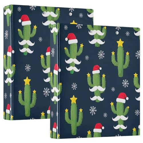 Green Cacti Christmas Trees 3-Ringbuch 1,5 Zoll, flexibler D-Ringordner mit Taschen, 3-Ringbücher für Schule, Uni, Büro (2 Stück) von RPLIFE