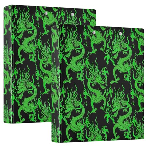 Green Dragon Black 3,8 cm 3-Ringbuch, flexibler D-Ringordner mit Taschen, 3-Ringbücher für Schule, Uni, Büro von RPLIFE