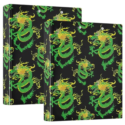 Green Dragon Black Drei-Ringbuch, flexibler D-Ringordner mit Taschen, 3-Ringbücher für Schule, Uni, Büro von RPLIFE