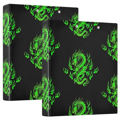 Green Dragon Black Drei-Ringbuch 1,5 Zoll, flexibler D-Ringordner mit Taschen, 3-Ringbücher für Schule, Uni, Büro von RPLIFE