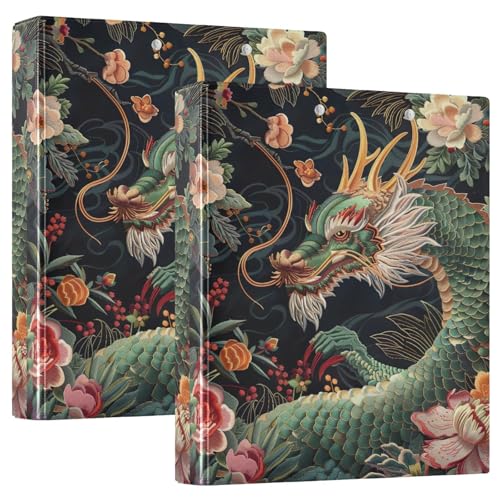 Green Dragon Ringbuch mit drei Ringen, 3,8 cm, flexibler D-Ringordner mit Taschen, 3-Ringbücher für Schule, Uni, Büro von RPLIFE