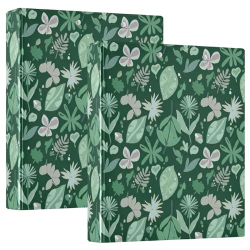 Green Leaves Soft Floral Dark Green 3-Ring-Ordner, flexibler D-Ringordner mit Taschen, 3-Ringbücher für Schule, Uni, Büro (2 Stück) von RPLIFE
