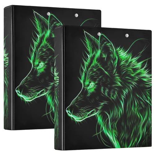 Grüner Neon-Wolf 3-Ringbuch, 3,8 cm, D-Ringbuch mit Taschen, dekorative Ordner für Schule, Uni oder Büro (2 Stück) von RPLIFE