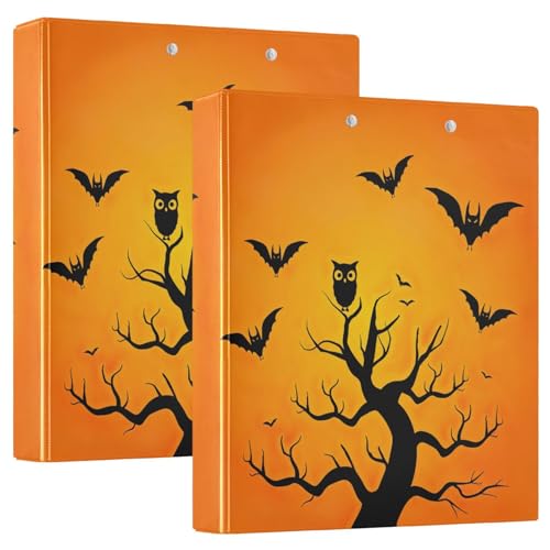 Halloween Fledermäuse Eulen Orange Drei-Ringbuch 3,8 cm Flexible D-Ringbücher mit Taschen 3 Ringbücher für Schule, Uni, Büro von RPLIFE