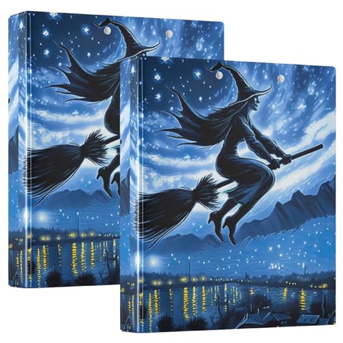 Halloween-Hexe Sternenhimmel, 3,8 cm, 3-Ringbuch, D-Ringbuch mit Taschen, dekorative Ordner für Schule, Uni oder Büro (2 Stück) von RPLIFE