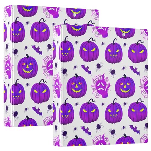 Halloween Purple Pumpkins 3,8 cm 3-Ringbuch, flexible D-Ringbücher mit Taschen, 3-Ringbücher für Schule, Uni, Büro (2 Stück) von RPLIFE