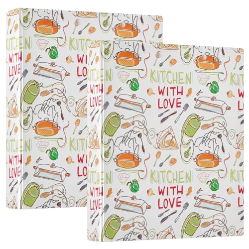 Happy Cooking Weißes 3-Ringbuch 3,8 cm, flexibler D-Ringordner mit Taschen, 3-Ringbücher für Schule, Uni, Büro (2 Stück) von RPLIFE