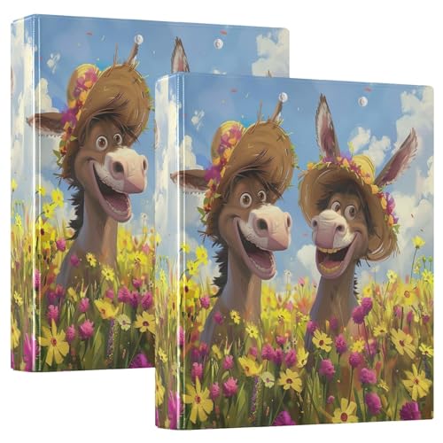 Happy Donkeys Ringbuch mit 3 Ringen, 3,8 cm, flexibler D-Ringordner mit Taschen, 3-Ringbücher für Schule, Uni, Büro (2 Stück) von RPLIFE
