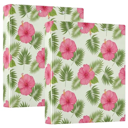 Hibiskusblüten, tropische Palmenblätter, cremefarben, 3 Ringordner, D-Ringbuch mit Klemmbrett, 3 große Ordner für Schule, Uni, Büro (2 Stück) von RPLIFE