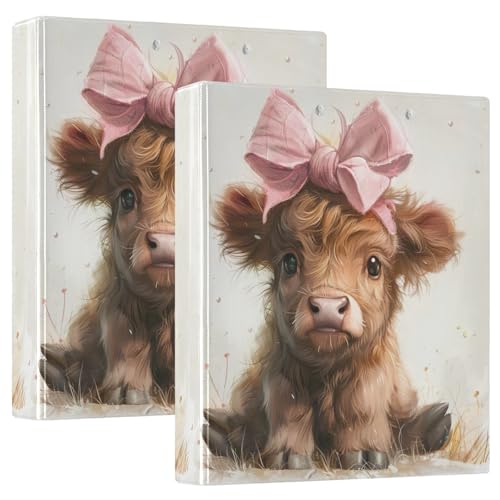 Highland Cow Drei-Ringbuch, D-Ringbuch mit Klemmbrett, 3 große Ordner für Schule, Uni, Büro (2 Stück) von RPLIFE