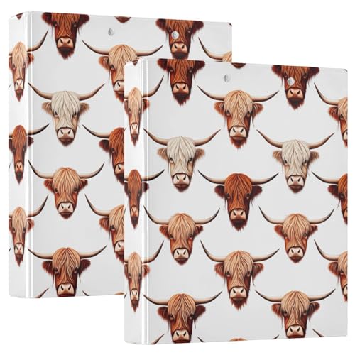 Highland Cows Braun-Weiß-Drei-Ringbuch, Flexibler D-Ringordner mit Taschen, 3-Ringbücher für Schule, Uni, Büro (2 Stück) von RPLIFE