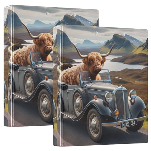 Highland Rinder-Drei-Ringbuch, 3,8 cm, flexible D-Ringbücher mit Taschen, 3-Ringbücher für Schule, Uni, Büro von RPLIFE