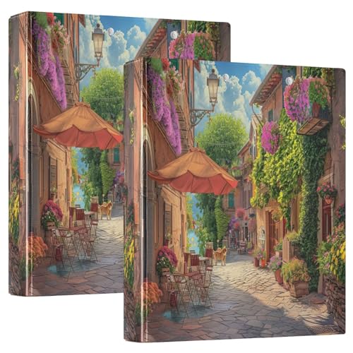 Italienische Straßenszene, 3-Ringbuch, 3,8 cm, flexibler D-Ringordner mit Taschen, 3-Ringbücher für Schule, Uni, Büro von RPLIFE