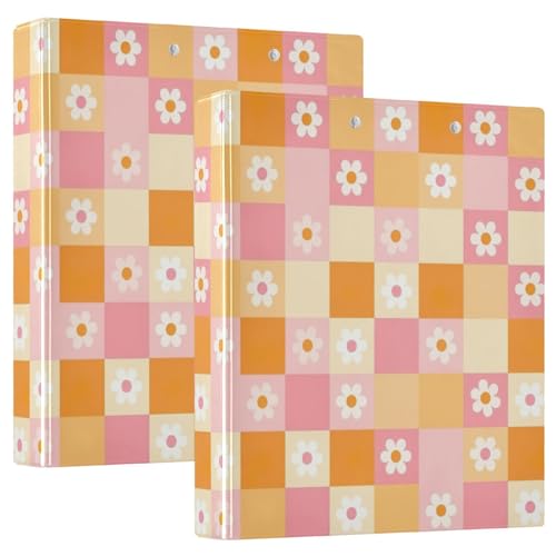 Kariertes Raster, Pastellrosa, 3 Ringbuch, 3,8 cm, D-Ringordner mit Taschen, dekorative Ordner für Schule, Uni oder Büro (2 Stück) von RPLIFE