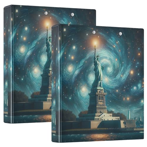 Liberty Starry Night USA Drei-Ringbuch 3,8 cm, D-Ringbuch mit Klemmbrett, 3 große Ordner für Schule, Uni, Büro (2 Stück) von RPLIFE