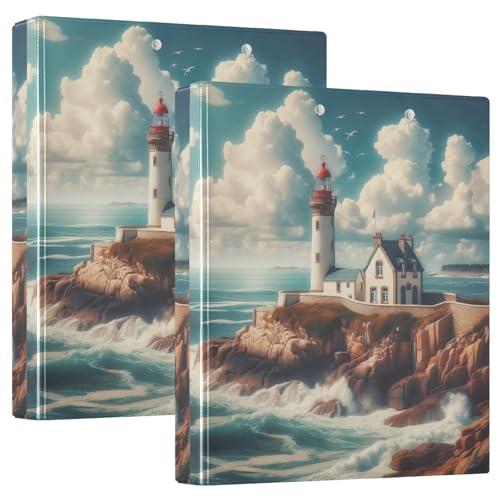 Lighthouse Drei-Ringbuch, Flexibler D-Ringordner mit Taschen, 3-Ringbücher für Schule, Uni, Büro von RPLIFE