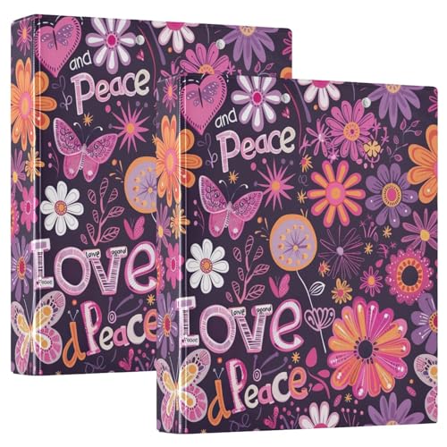 Lila Hippie Blumen Drei-Ringbuch 1,5 Zoll, flexibler D-Ringordner mit Taschen, 3-Ringbücher für Schule, Uni, Büro von RPLIFE