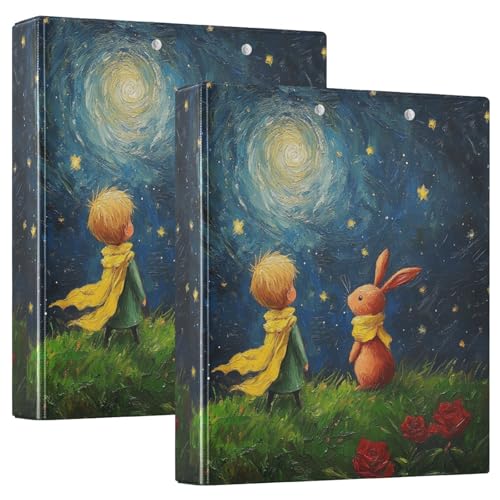 Little Red Rabbit Starry Blue 3-Ringbuch 3,8 cm, D-Ringordner mit Klemmbrett, 3 große Ordner für Schule, Uni, Büro (2 Stück) von RPLIFE
