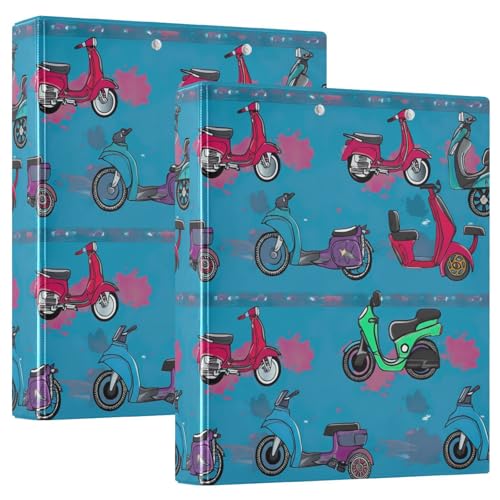 Lively Motorcycles Blue 3-Ringbuch 3,8 cm, D-Ringordner mit Klemmbrett, 3 große Ordner für Schule, Uni, Büro (2 Stück) von RPLIFE