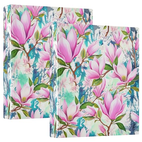 Magnolienblüten und Blätter, rosa Drei-Ringbuch, D-Ringbuch mit Klemmbrett, große 3 Ordner für Schule, Uni, Büro (2 Stück) von RPLIFE