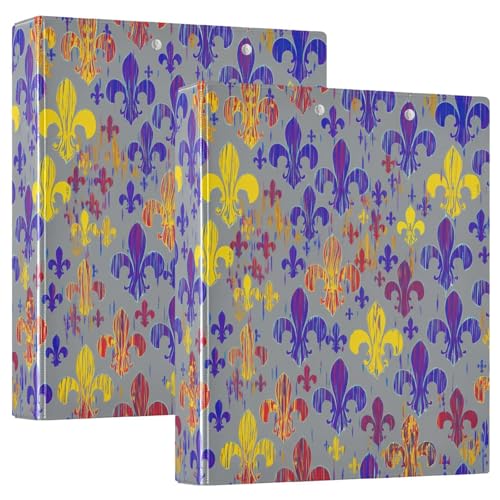 Mardi Gras French Lily 3-Ringbuch, 3,8 cm, flexibler D-Ringordner mit Taschen, 3-Ringbücher für Schule, Uni, Büro (2 Stück) von RPLIFE