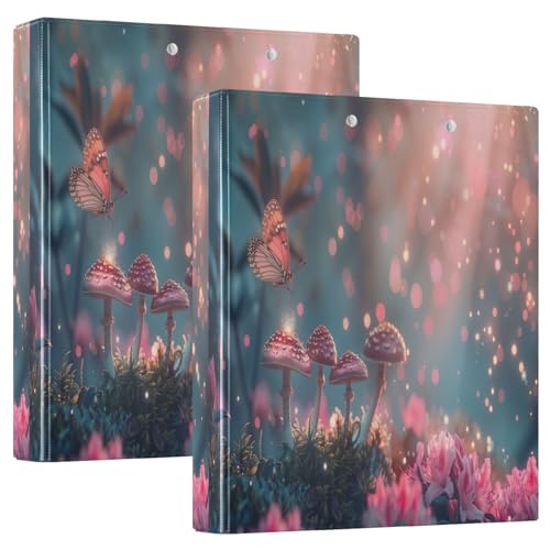 Mushrooms Butterfly Flowers 3-Ringbuch 3,8 cm, D-Ringbuch mit Klemmbrett, große 3 Ordner für Schule, Uni, Büro (2 Stück) von RPLIFE