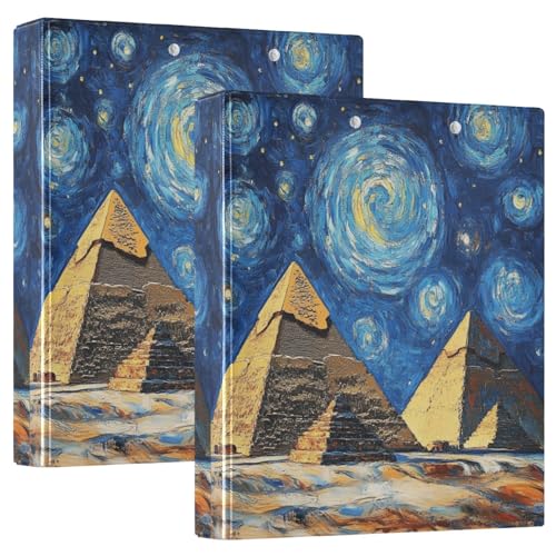 Mystic Pyramids Sternenhimmel-Drei-Ringbuch, 3,8 cm, flexibler D-Ringordner mit Taschen, 3-Ringbücher für Schule, Uni, Büro (2 Stück) von RPLIFE