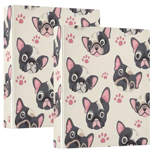 Niedliche Cartoon-Französische Bulldogge, Beige, 3,8 cm, 3-Ringbuch, flexibler D-Ringordner mit Taschen, 3-Ringbücher für Schule, Uni, Büro von RPLIFE