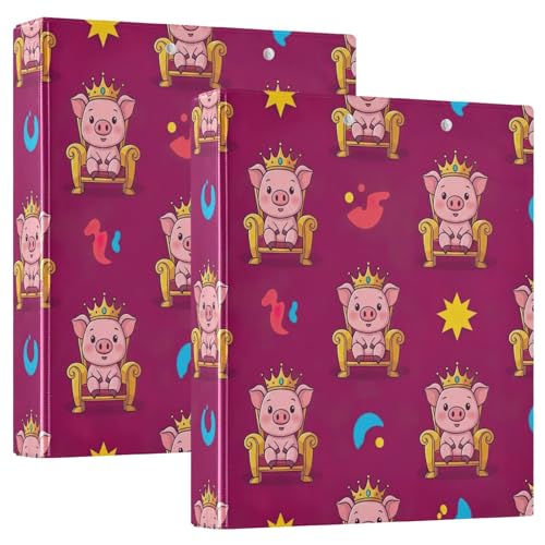 Niedliche Cartoon-Schweine-Drei-Ringbuch, flexibler D-Ringordner mit Taschen, 3-Ringbücher für Schule, Uni, Büro (2 Stück) von RPLIFE