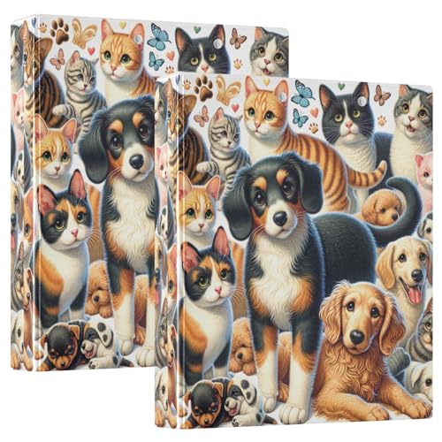 Niedliche Hunde und Katzen 3-Ringbuch, flexibler D-Ringordner mit Taschen, 3-Ringbücher für Schule, Uni, Büro von RPLIFE