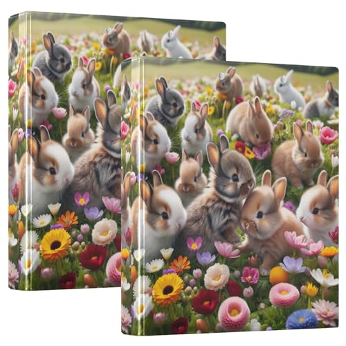Niedliche Osterhasen Blumen 3,8 cm 3-Ringbuch, flexibler D-Ringordner mit Taschen, 3-Ringbücher für Schule, Uni, Büro von RPLIFE