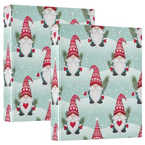 Niedliche Weihnachtswichtel, rote Hüte, Drei-Ringbuch, 3,8 cm, flexibler D-Ringordner mit Taschen, 3-Ringbücher für Schule, Uni, Büro (2 Stück) von RPLIFE